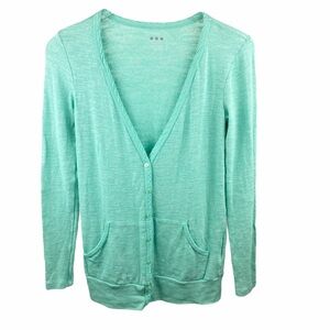 Three Dots Mint Green Button Cardigan Boyfriend XS